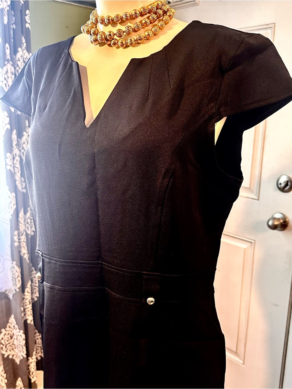 Classic Black Cap-Sleeve Sheath Dress